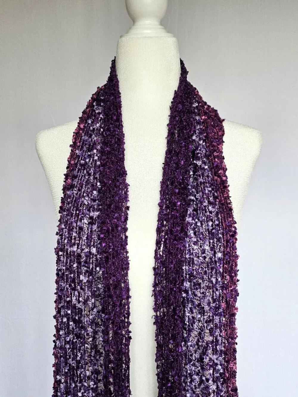 Fashion Scarf | Textured Fringe Knit | Purple Pink Ombre | One Size